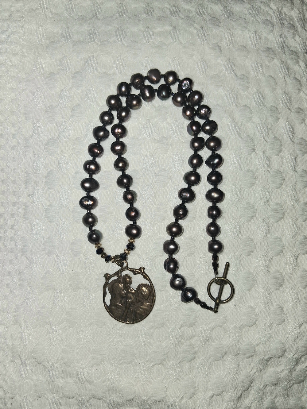 Freshwater Pearl Catholic Devotional Necklace 18"